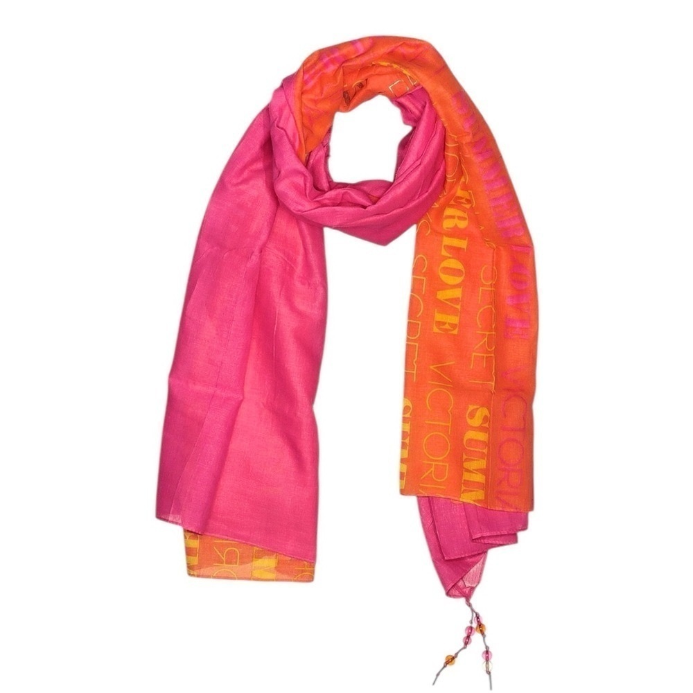 Victoria’s Secret Bright Orange Barbie Pink Summer Beaded Sarong Wrap Scarf Maxi